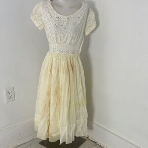 Vintage 1940s Eyelet Ballerina Full Skirt Fixer Upper Dress